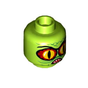레고 부품 피규어 머리 괴물 라임색 Lime Minifigure, Head Alien with Swamp Creature with Red and Yellow Eyes, Pointed Teeth and Scales Pattern - Hollow Stud