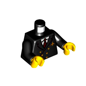 레고 부품 피규어 상체 토르소 파일럿 자켓 Black Torso Airplane Pilot, Suit Double Breasted, Red Tie, Gold Buttons and Logo Pin Pattern / Black Arms / Yellow Hands 6032165