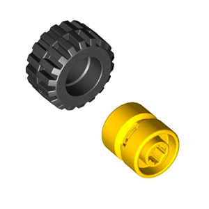 레고 부품 자동차 타이어 휠 결합 상품 Black Tire 21mm D. x 12mm - Offset Tread Small Wide, Band Around Center of Tread / Yellow Wheel 11mm D. x 12mm, Hole Notched for Wheels Holder Pin 4568644 4170460