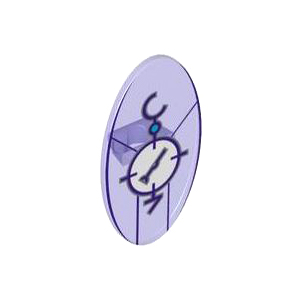 레고 부품 방패 투명 퍼플 Trans-Purple Minifigure, Shield Elliptical with Dimensions Keystone Symbol with Large White Circle, Lines and Characters Pattern 6228546